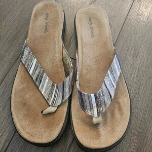 Striped Black and Silver Dressy Flip Flops Easy Street